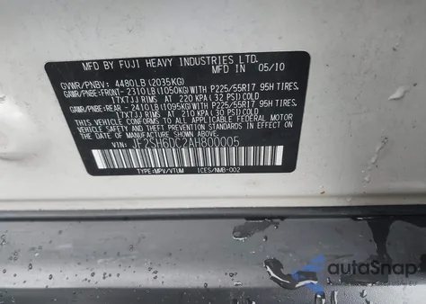 2010 Subaru Forester 2.5X Limited from USA, damaged, VIN JF2SH6DC2AH800005